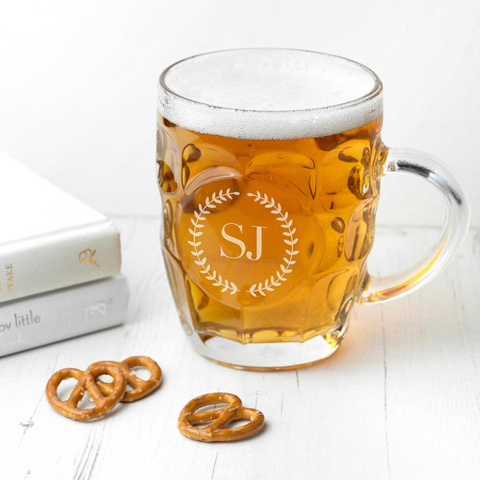 Personalised Wreath Mongorammed Dimpled Beer Glass