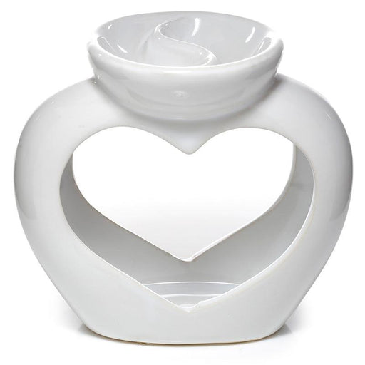 Ceramic Heart Shaped Double Dish and Tea Light Oil Tart Burner - White