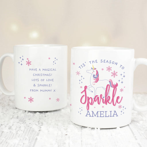 Personalised Unicorn Season To Sparkle Christmas Mug