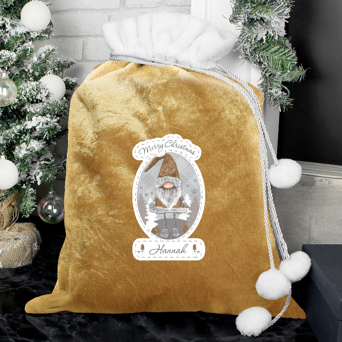 Personalised Christmas Luxury Pom Pom Gold Sack - Gonk