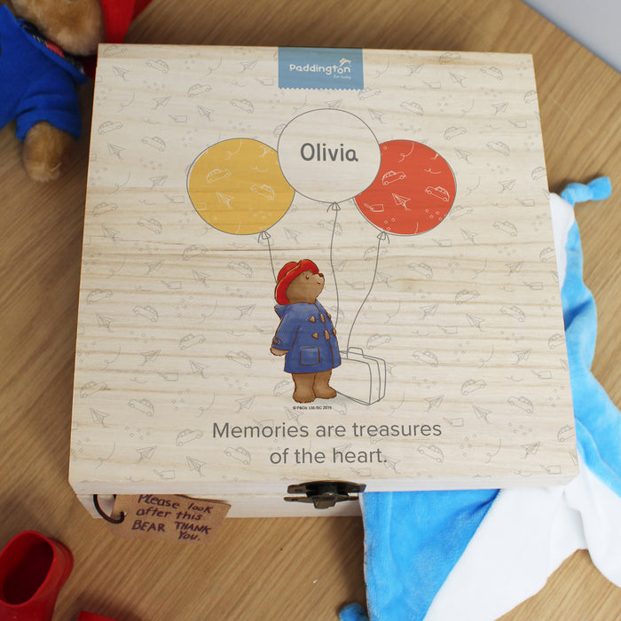 Personalised Paddington Bear Balloon Hinged Memory box