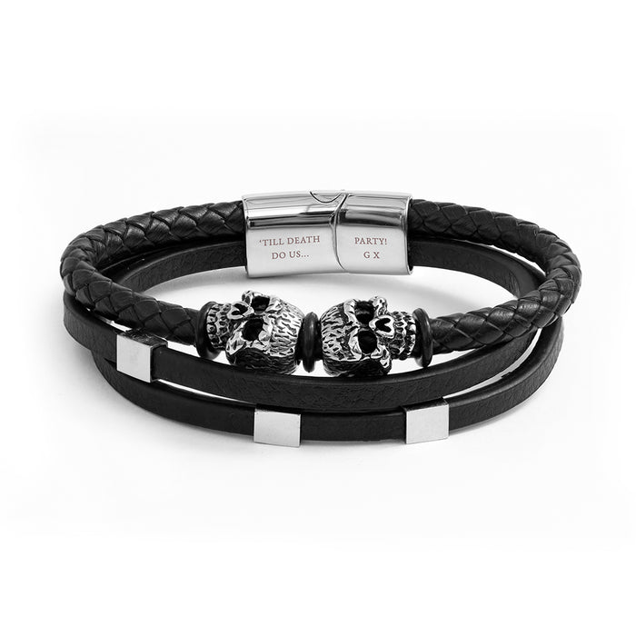 Personalised Men's Skulls Leather Rope Bracelet