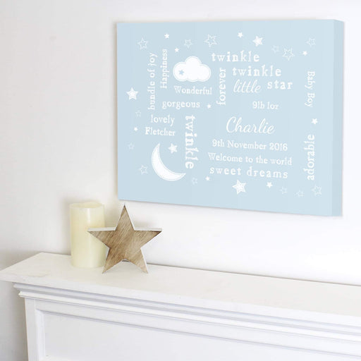 Personalised Twinkle Twinkle Little Star Typography Blue Canvas - Myhappymoments.co.uk