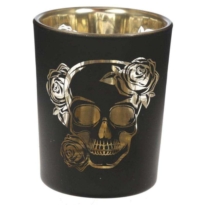 Glass Candleholder Set of 2 - Gothic Skull - Myhappymoments.co.uk