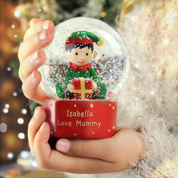 Personalised Message Elf Christmas Glitter Snow Globe