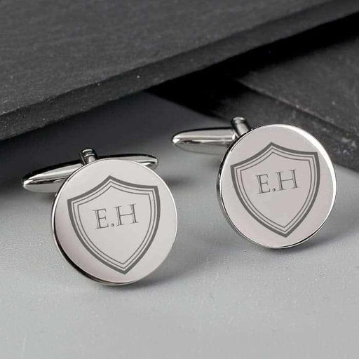 Personalised Shield Initials Round Cufflinks - Myhappymoments.co.uk