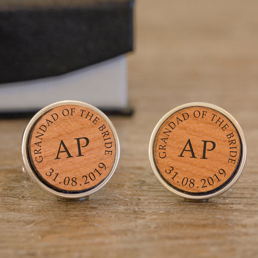 Personalised Grandad Of The Bride Wooden Cufflinks - Myhappymoments.co.uk