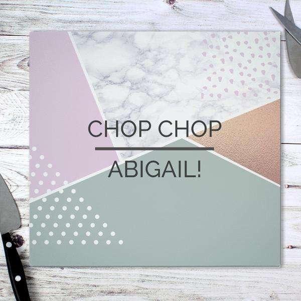 Personalised Geometric Glass Chopping Board & Worktop Saver