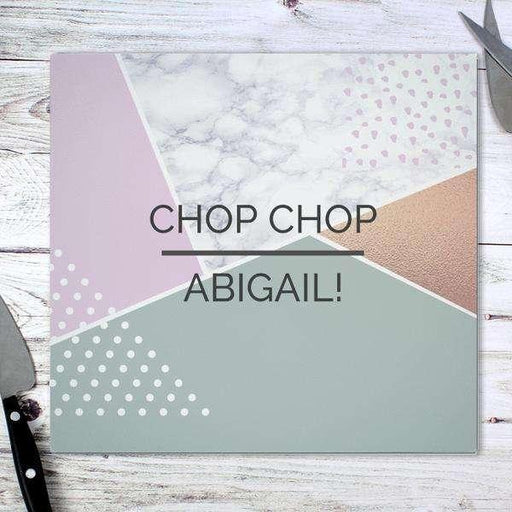 Personalised Geometric Glass Chopping Board Worktop Saver - Myhappymoments.co.uk