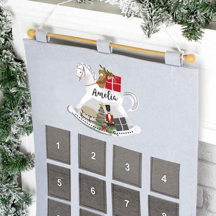 Personalised Pocket Rocking Horse Felt Advent Calendar In Silver Grey