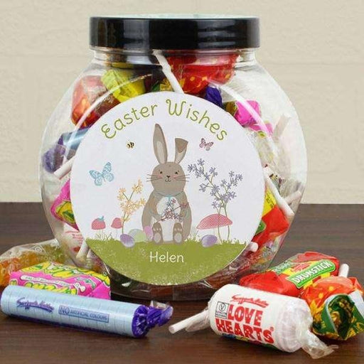 Personalised Easter Meadow Bunny Sweets Jar - Myhappymoments.co.uk