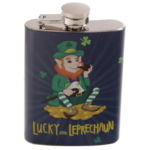Stainless Steel Leprechaun Hip Flask 4oz - Myhappymoments.co.uk
