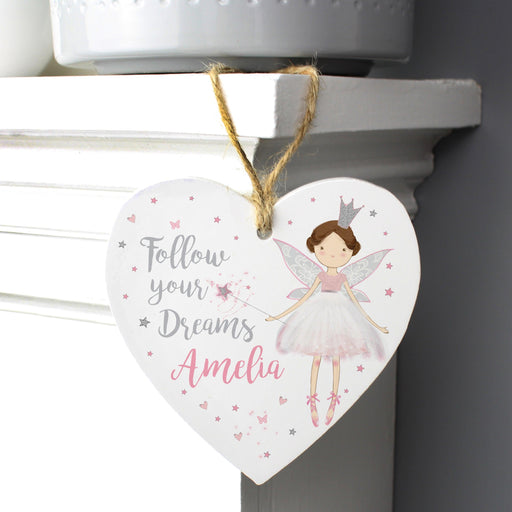 Personalised Fairy Princess Wooden Heart Decoration