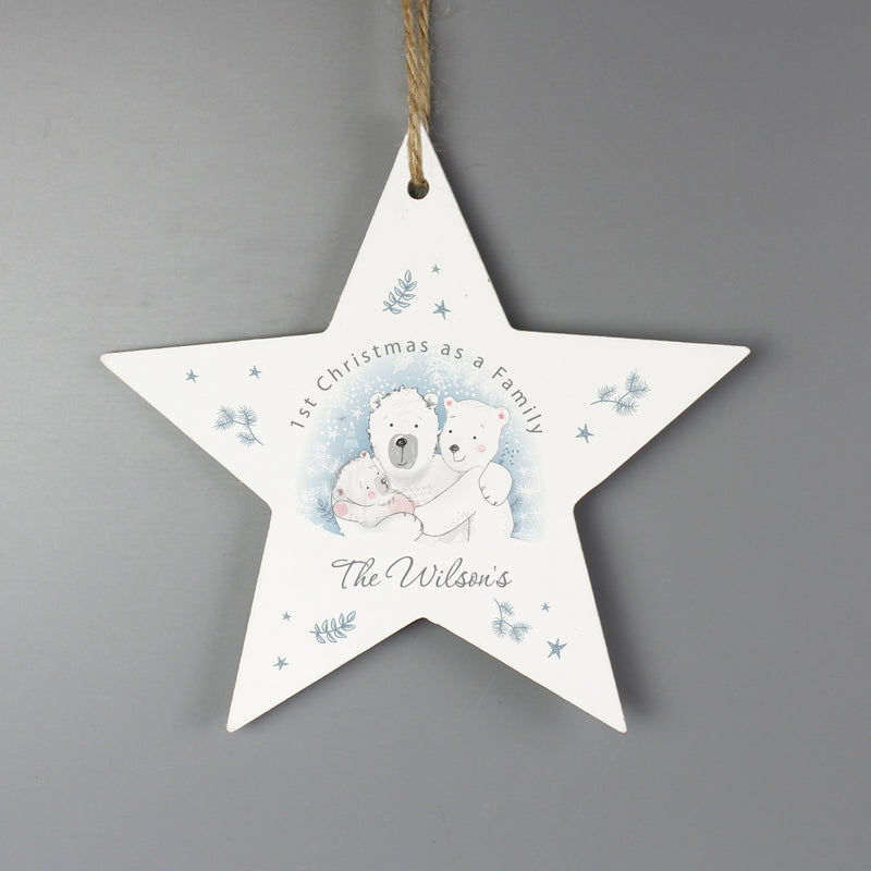 Personalised 1st Christmas as a Family Wooden Star Decoration