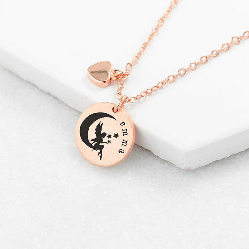 Personalised Fairy Matte Heart & Disc Necklace - Rose Gold