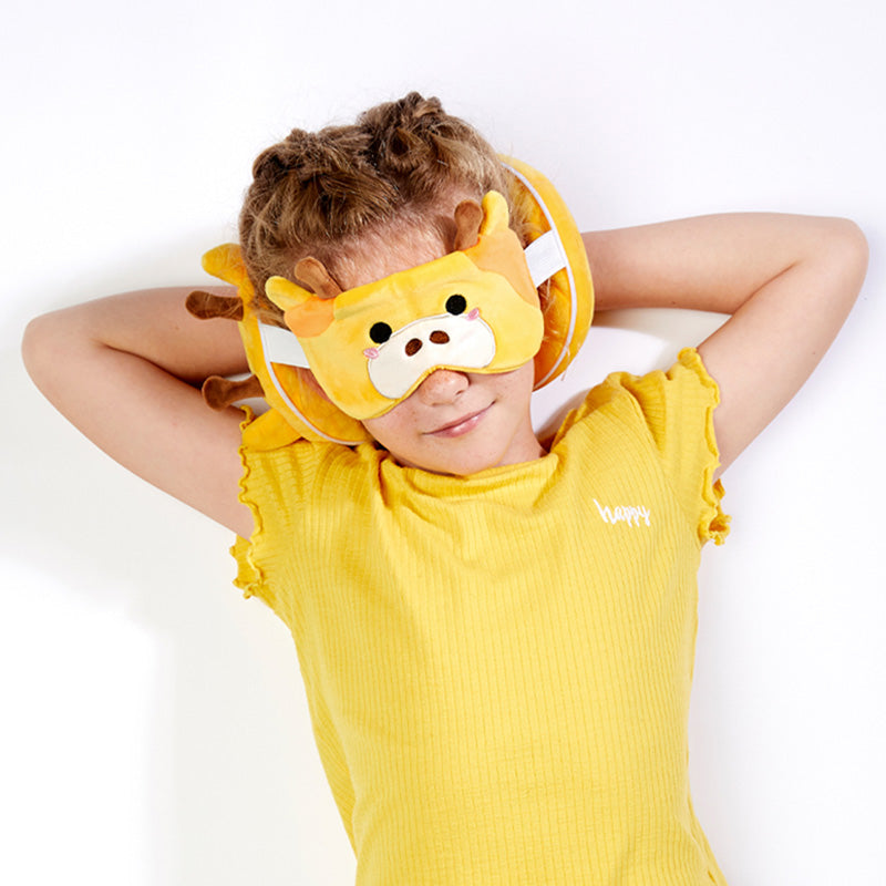 Relaxeazzz Giraffe Round Plush Travel Pillow & Eye Mask