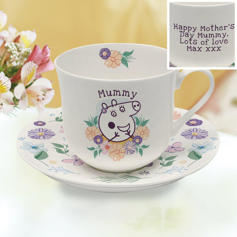 Personalised Peppa Pig Floral Cup & Saucer