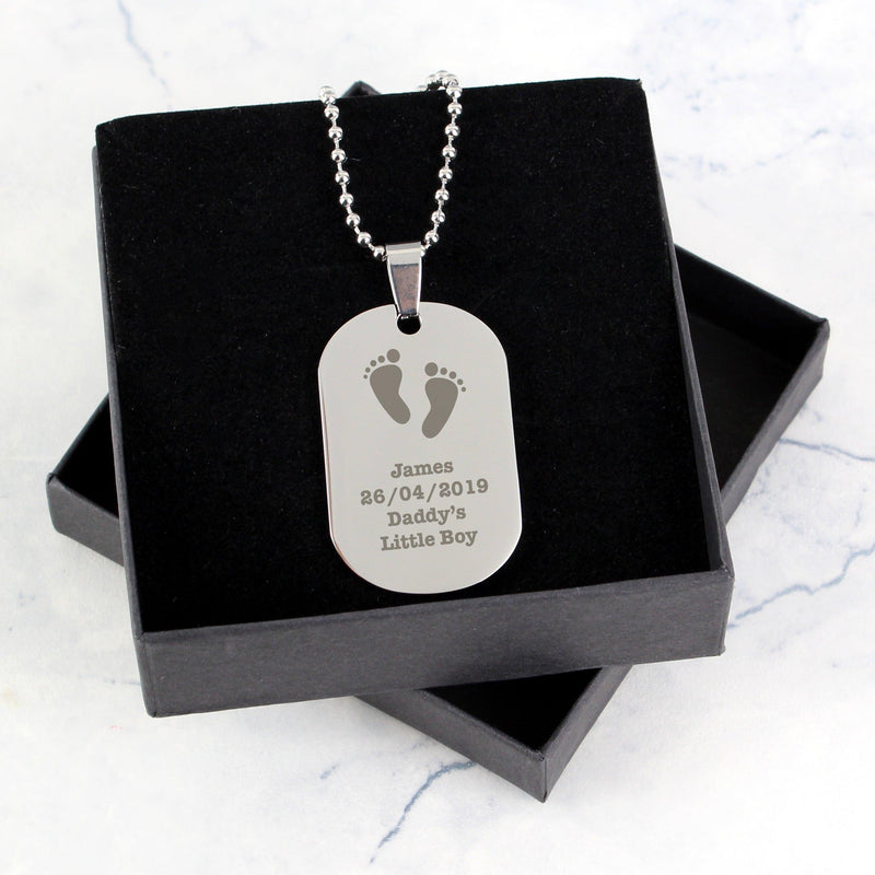 Personalised Baby Footprints Stainless Steel Dog Tag Necklace - Myhappymoments.co.uk