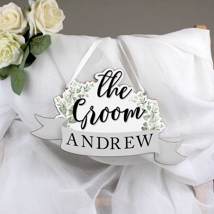 Personalised Bride & Groom Hanging Chair Door Signs