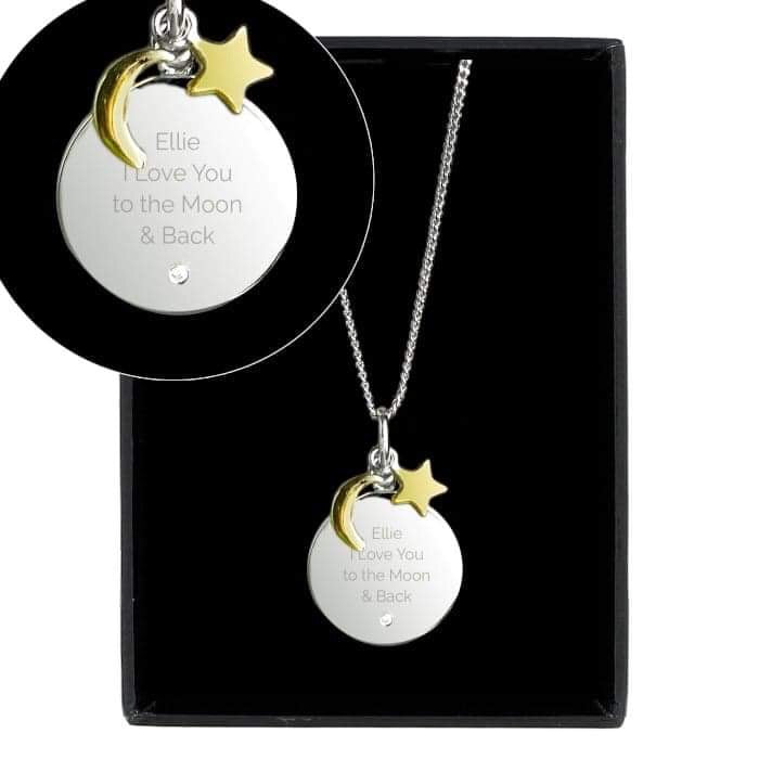 Personalised Moon & Stars Sterling Silver Necklace - Myhappymoments.co.uk