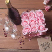 Soap Flower Gift Bouquet In Box - 9 Pink Roses - Square