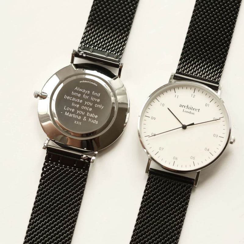 Personalised Men’s Architect Zephyr Watch With Pitch Black Mesh Strap