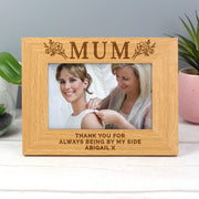 Personalised Floral Mum Oak Finish Photo Frame - 6x4