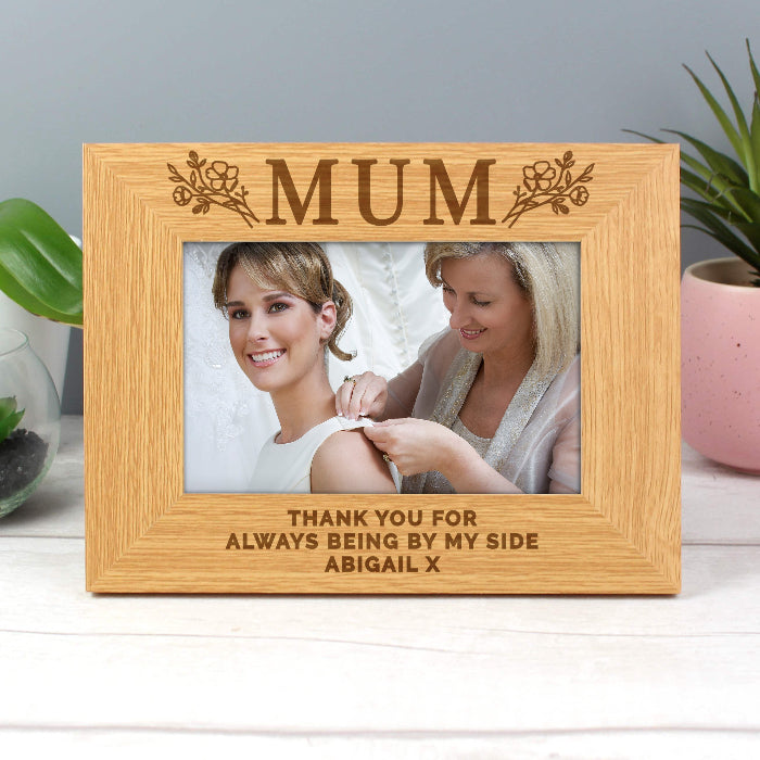 Personalised Floral Mum Oak Finish Photo Frame - 6x4