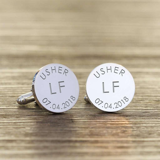Personalised Usher Cufflinks - Initials And Date - Myhappymoments.co.uk
