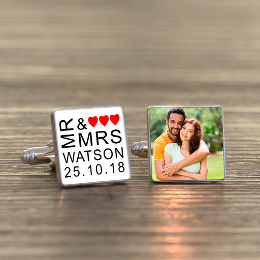Personalised Mr & Mrs Wedding Photo Cufflinks - Myhappymoments.co.uk