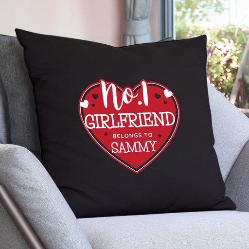 Personalised No.1 Girlfriend Belongs To Heart Cushion Cover