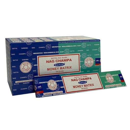12 Pack of Combo Satya Incense Sticks - Nag Champa Money Matrix