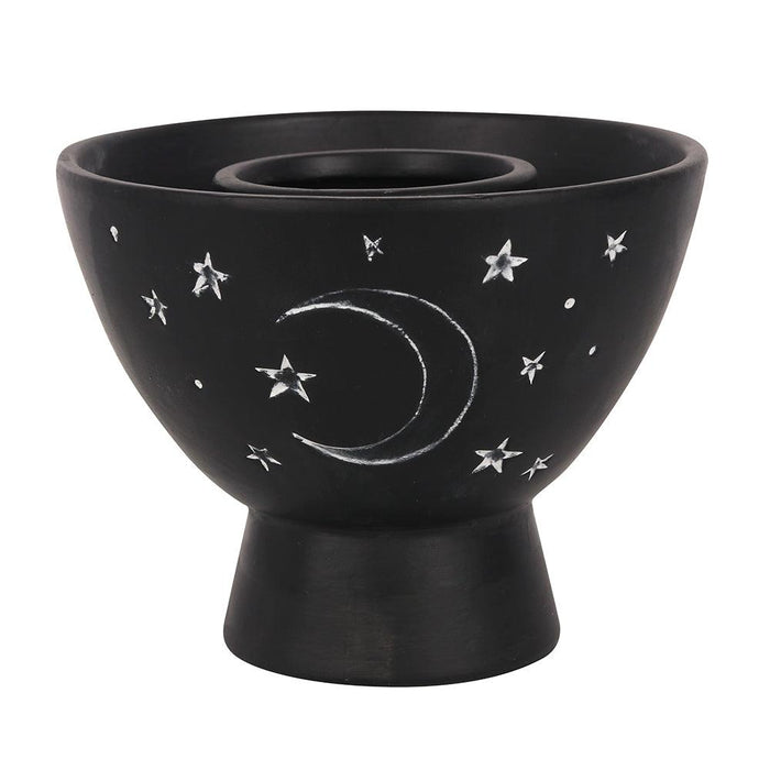 Black Moon and Stars Terracotta Smudge Stick Bowl