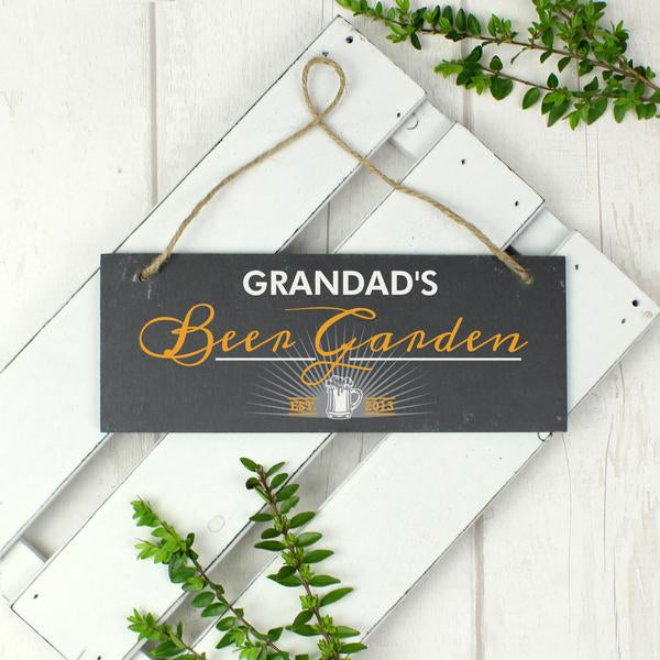 Personalised Beer Garden Printed Hanging Slate Sign