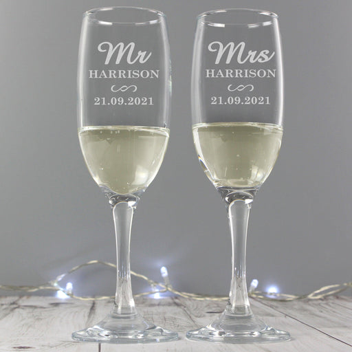 Personalised Mr & Mrs Pair of Champagne Flutes