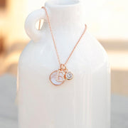 Rose Gold Initial Necklace with Mother of Pearl and Crystal Charms