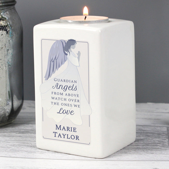 Personalised Guardian Angel Ceramic Tea Light Candle Holder - Myhappymoments.co.uk
