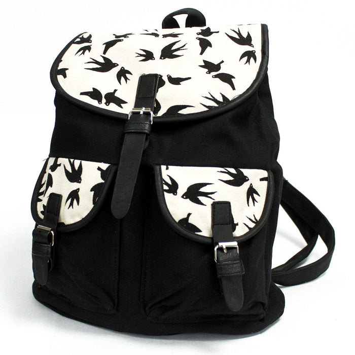 Traveller Backpacks - 2 Pocket Black Swallows