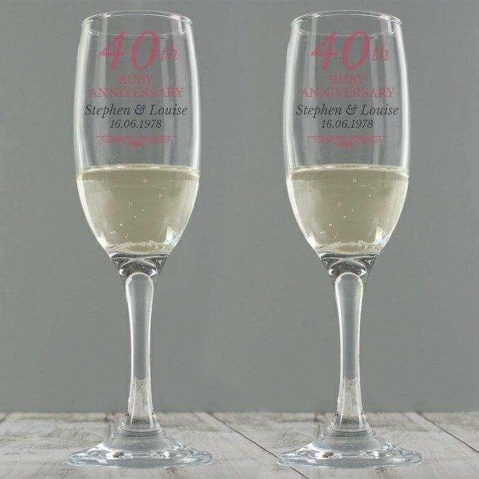 Personalised Ruby Anniversary Flute Glasses With Silk Lined Gift Box - Myhappymoments.co.uk