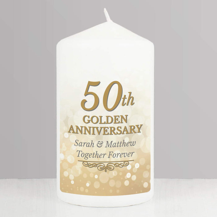 Personalised 50th Golden Anniversary Pillar Candle