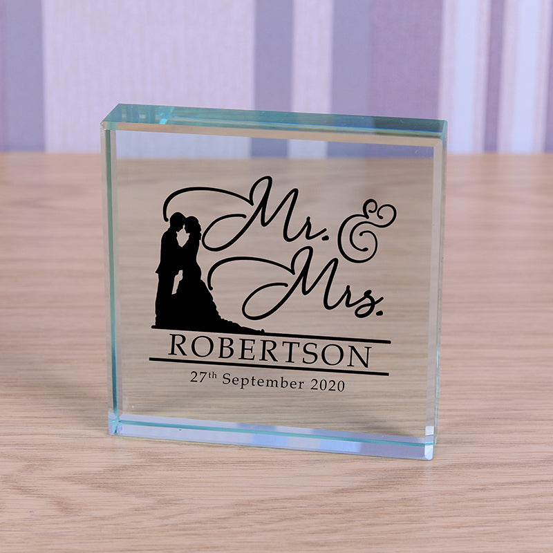 Personalised Mr & Mrs Wedding Glass Block