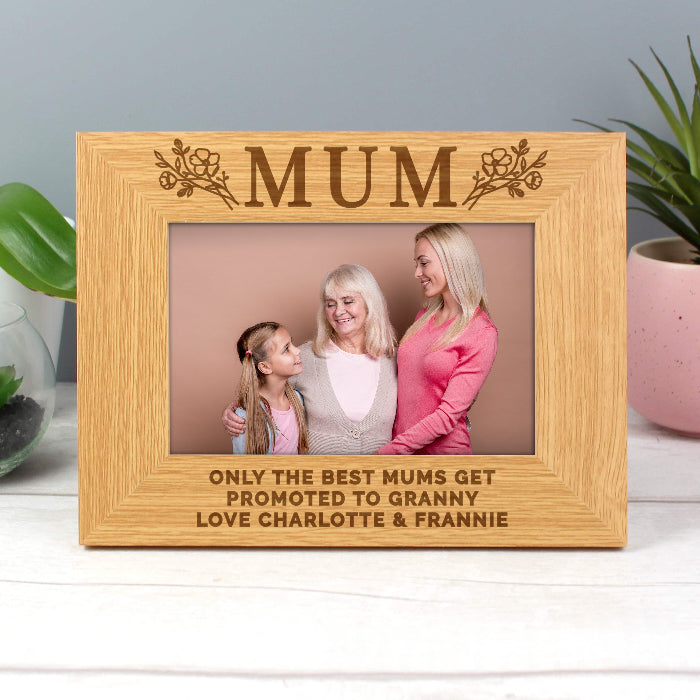 Personalised Floral Mum Oak Finish Photo Frame - 6x4