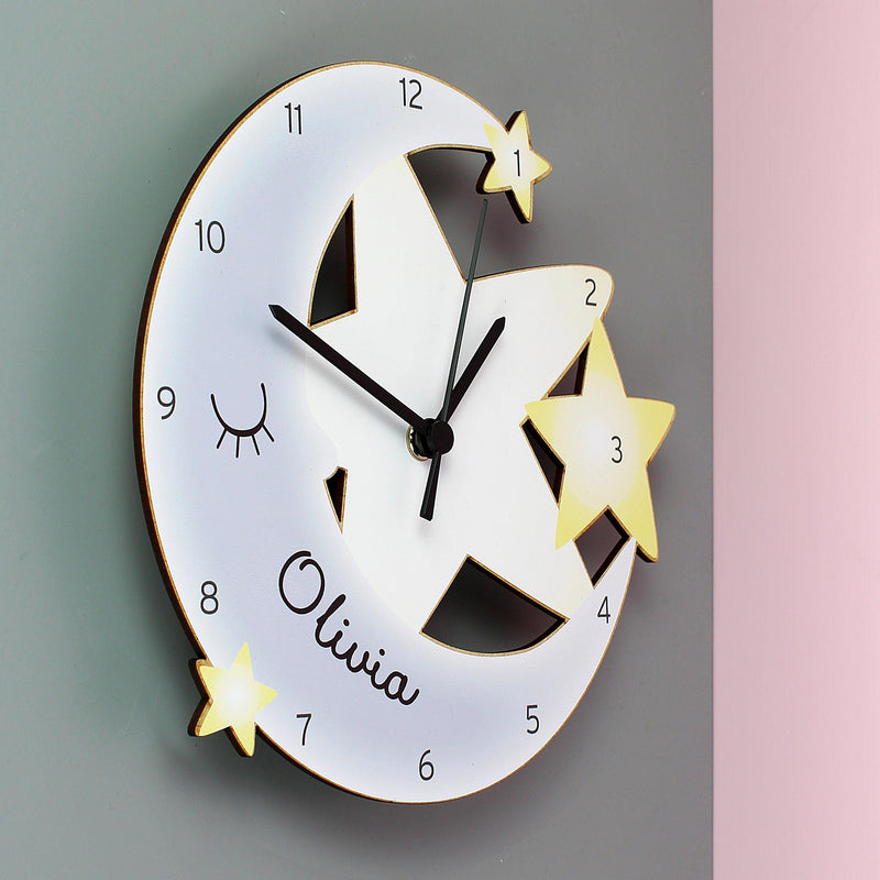 Personalised Children’s Moon and Stars Shape Wooden Clock