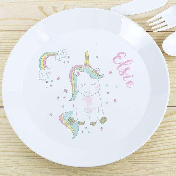 Personalised Baby Unicorn Plastic Plate - Myhappymoments.co.uk