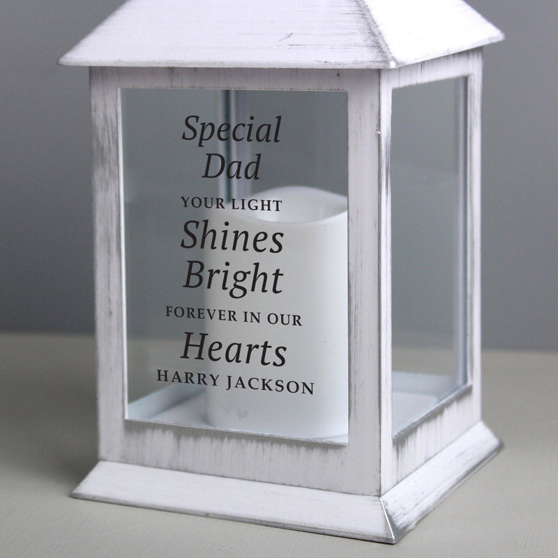 Personalised 'Your Light Shines Bright' Memorial White Lantern
