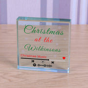 Personalised Christmas Family Spotify Playlist Glass Block