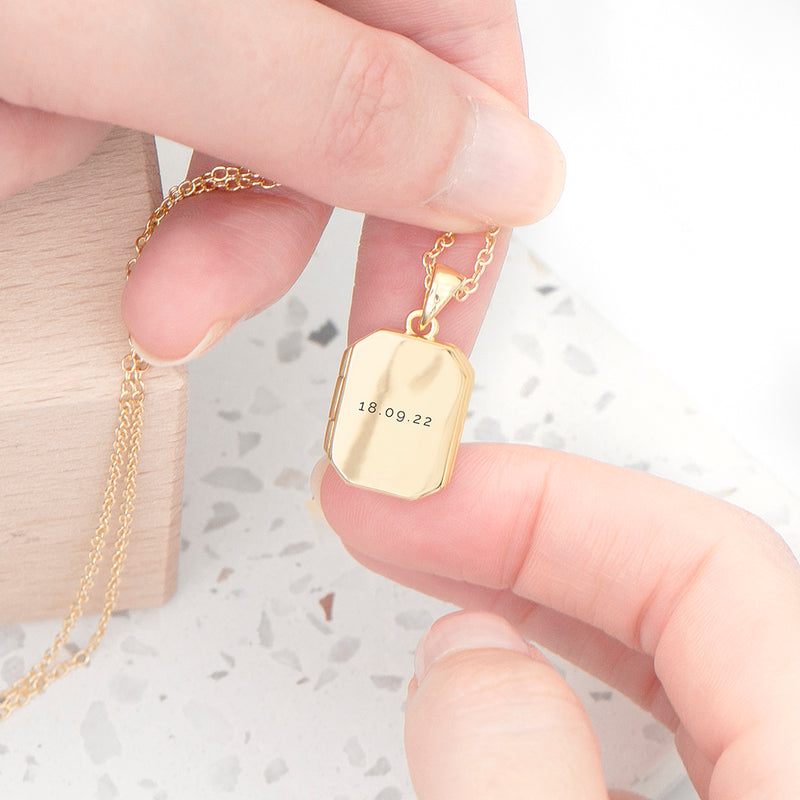 Personalised Rectangular Photo Locket Necklace - Gold Plated