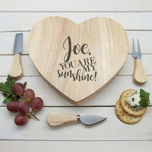 Engraved My Sunshine Oak Heart Cheese Board - Myhappymoments.co.uk