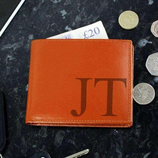 Personalised Big Initials Tan Leather Wallet - Myhappymoments.co.uk