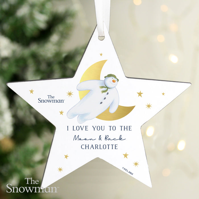 Personalised The Snowman Gold Moon Christmas Wooden Star Decoration